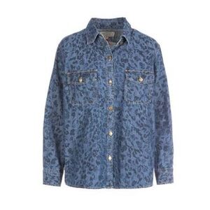 Current/Elliot The Perfect Shirt Indigo Leopard Cotton Shacket Chambray Denim
